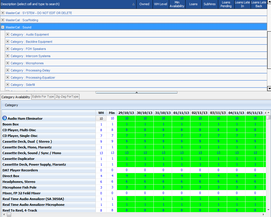The Hire Managers Tab > Logistics Book > Equipment Planning View