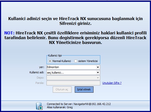 login screen in turkish