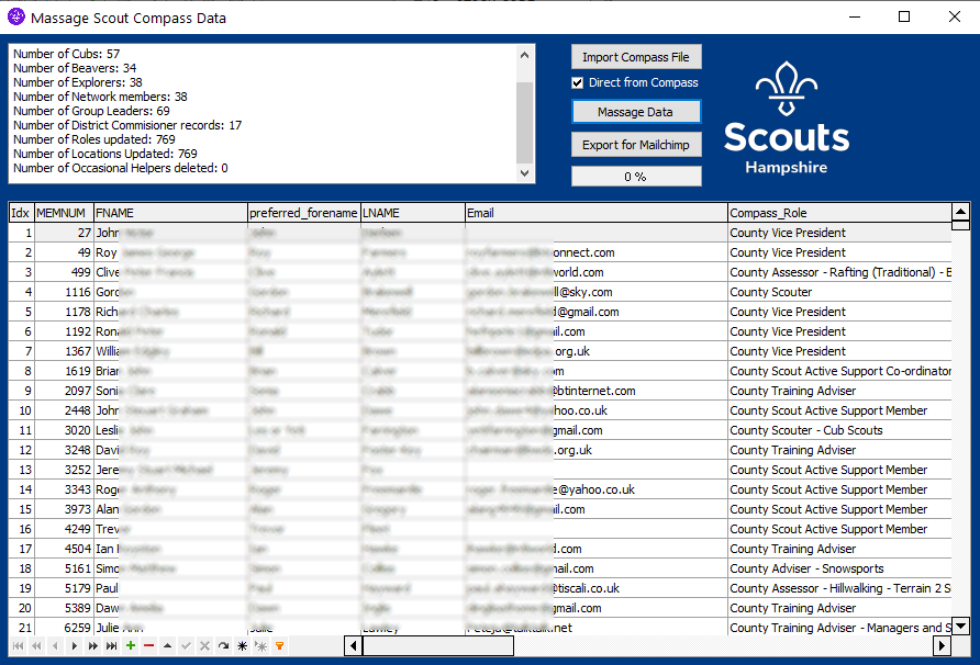 scout data massage application screenshot